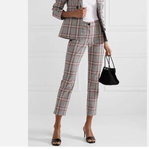 Veronica Beard Farrow Plaid Cropped Straight Leg Button Trousers